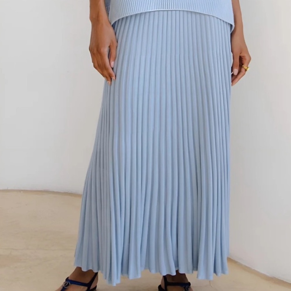 Commense Sky Blue Maxi Pleated Skirt